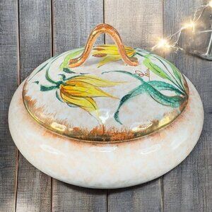 Vintage Italian Pottery Covered Dish Container Jar Box With Lid Venetian Italian